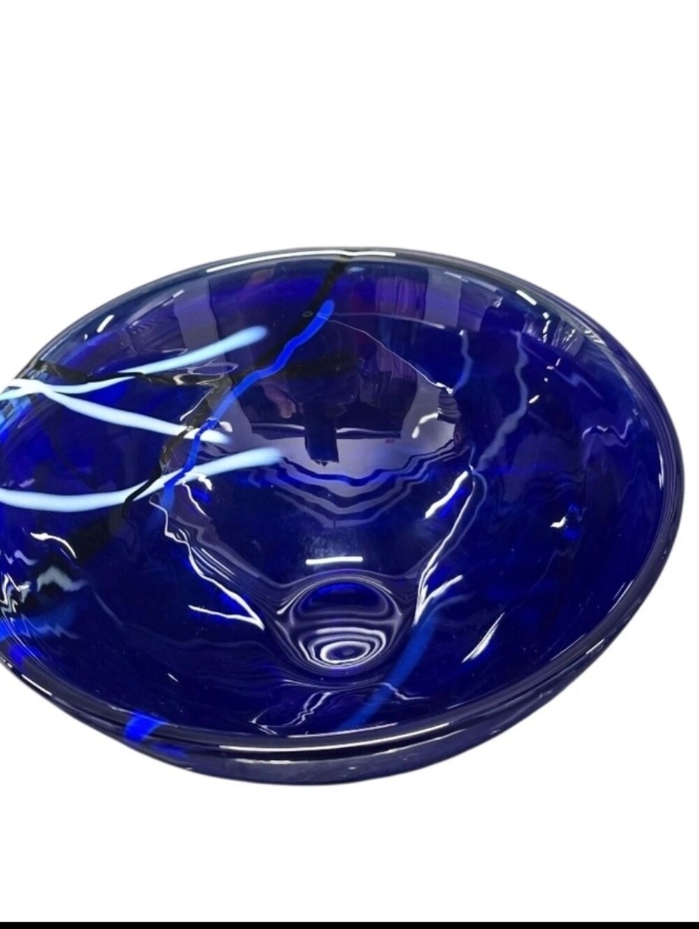 Kosta Boda Cobalt Blue Art Glass Bowl by Anna Ehrner 9" Sweden Signed - Picture 7 of 9